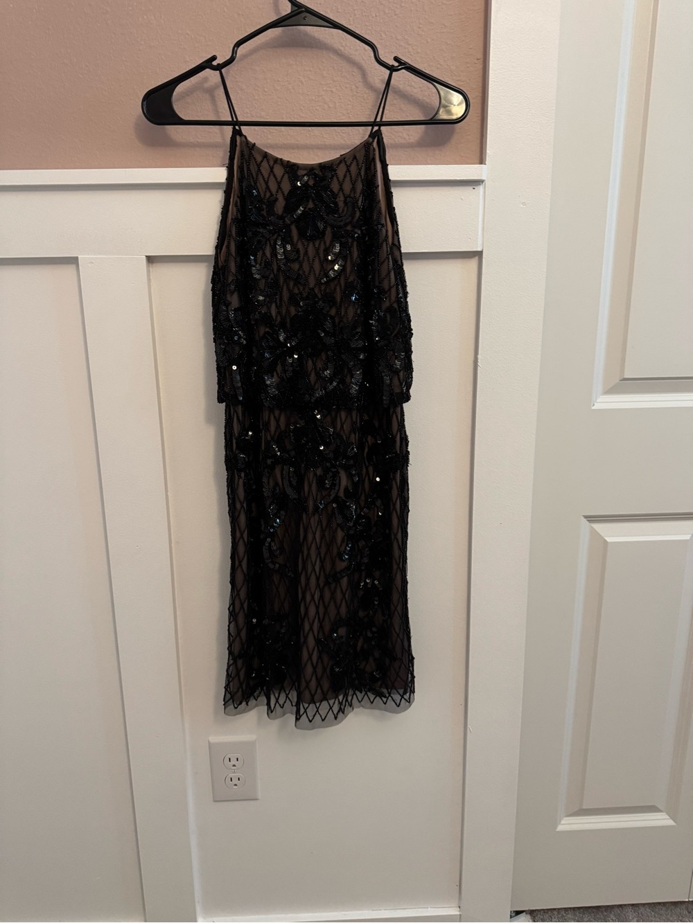Adrianna Papell Black Beaded Mini Dress